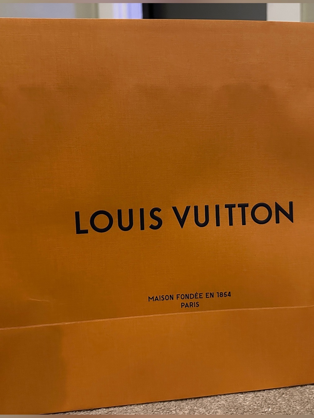 Louis Vuitton Orange Tote Shopping Bag with Black Logo